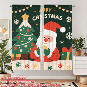 COSENNATUR Tende Natalizie per Finestre con Stampa di Babbo Natale, Pupazzo di Neve e Ghirlanda, 2 Pannelli con Tasca per Asta, Decorazioni Festive Stagionali - Product Image 4