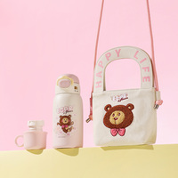 PINKAH Nouvelle gourde isotherme en acier inoxydable de 620 ml, anti-fuite, avec 3 couvercles et sac pour les voyages et l'école