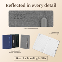 Agenda quotidien 2027 avec emplacement pour stylo, logo personnalisé en relief, couverture rigide, journal avec marque-page en ruban
