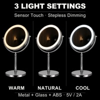 Miroir de maquillage éclairé de 8 pouces, miroir de courtoisie rond double face, grossissement 20X, cadre en métal