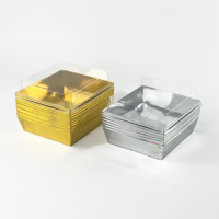 Boîtes à dessert carrées brillantes personnalisées avec couvercle transparent, base en feuille d'or et d'argent, boîte d'emballage pour pâtisseries, biscuits, friandises