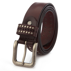 Cintura da <span class=keywords><strong>uomo</strong></span> in vera pelle con fibbia a perno stile punk gotico western cowboy, personalizzabile con logo, con rivetti, per jeans - Regalo <span class=keywords><strong>di</strong></span> <span class=keywords><strong>San</strong></span> <span class=keywords><strong>Valentino</strong></span> - Product Image 2