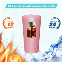 Gobelet isotherme réutilisable pour boissons chaudes et froides avec couvercle à paille et poignée à boucle pour le doigt, finition mate, pour café, bubble tea, tasse à café