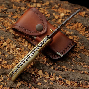 High Quality Damascus Stainless Steel Drop Point Folding <b>Knife</b> Back Lock <b>Bone</b> <b>Handle</b> Sheath for Pocket Hunting Camping <b>Knife</b> - Product Image 4