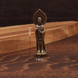 Pendentif Statue de Guanyin Bodhisattva en laiton pur vintage, 5.3cm, décoration religieuse bouddhiste pour la maison, ornement artisanal - Product Image 1