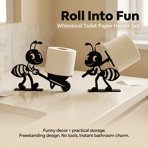 3D Printed Retro Plastic Cute Ant <b>Toilet</b> Paper Holder Cartoon Animal Tissue <b>Roll</b> <b>Stand</b> Free Standing Black Bathroom Countertop - Product Image 6