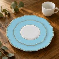 PITO Grande assiette de présentation de luxe en porcelaine fine de 6,5 pouces avec support, pour mariage et fête, motif floral, vaisselle écologique et durable