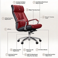 Chaise de bureau en cuir à dossier haut, inclinaison réglable, base robuste, chaise de bureau pivotante ergonomique pour poste de travail