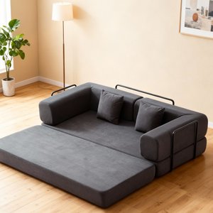 Contemporary Durable Convertible <b>Sofa</b> Bed, Square Shaped Corduroy Compressed Couch for <b>Small</b> Living Room Apartment - Product Image 3