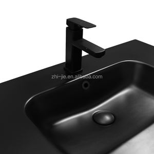 JETMAN Lavabo en céramique <span class=keywords><strong>noir</strong></span> mat Lavabo à <span class=keywords><strong>main</strong></span> Ensemble de lavabo de salle de bain Lavabo <span class=keywords><strong>avec</strong></span> armoire - Product Image 2