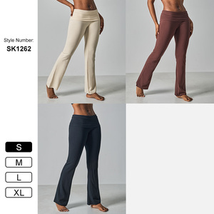 Pantalon évasé SK1262 pour femme, taille haute, en coton et élasthanne, respirant, séchage rapide, doux pour la peau, effet push-up, extensible, pour usage décontracté - Product Image 2