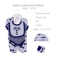 Ensemble de vêtements pour nouveau-né en coton pur, combinaison, barboteuse, 5 pièces, unisexe, traitement doux, coffret cadeau pour nouveau-né, style européen et américain