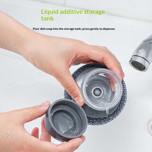 Dish <b>Brush</b> with Soap Dispenser – Portable Kitchen Cleaning Tool, Built-in Scrubber for Dishes, Pots, Pans – Press and Wash, Refi - Product Image 2