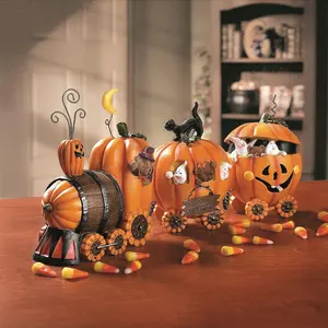 Handmade Pumpkins Express Train Fall Resin Figurine Resin Crafts For Halloween Decoration