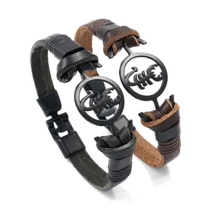 Hand-woven Electrophoretic Black Scorpio Genuine Leather Bracelet for Men
