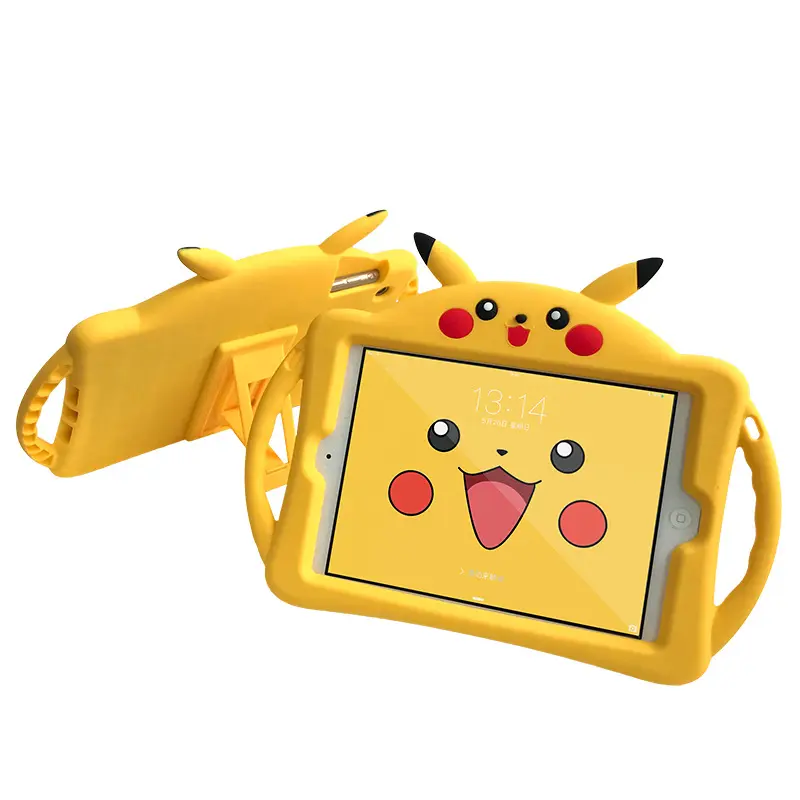 Silicone Yellow Cartoon Cute with Pikachu Kids Tablet Case For Ipad Mini 1 / 2 / 3 7.9 Inch case for kids