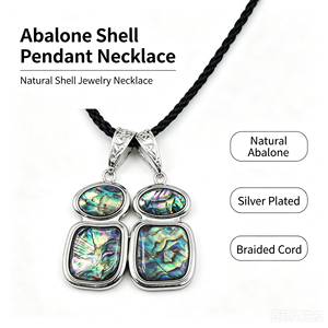 Collier pendentif en coquille d'ormeau naturelle, <span class=keywords><strong>bijoux</strong></span> en coquille irisée <span class=keywords><strong>avec</strong></span> <span class=keywords><strong>cordon</strong></span> tressé noir pour cadeau, vente en gros - Product Image 6