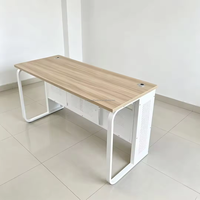 Bureau de travail moderne avec panneau de discrétion, plateau en bois, bureau informatique robuste avec structure métallique, mobilier de poste de travail pour bureau à domicile