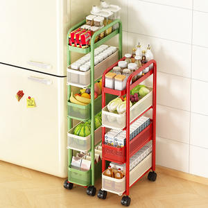 Étagère de rangement rectangulaire en métal pour espaces étroits, multi-niveaux, coulissante latérale pour réfrigérateur, ultra-étroite, pour outils de salle de bain - Product Image 1