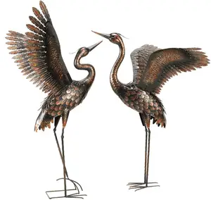 Set of 2 Garden Statue Outdoor Metal Heron Crane Yard Art Sculpture Decoration Garden Stake Animal Ornament supplies