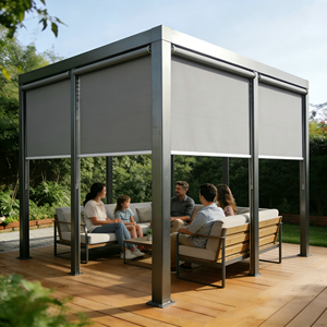 Pérgola Moderna Contemporánea <span class=keywords><strong>3x4</strong></span>, Pérgola 5x5m, Gazebo con <span class=keywords><strong>Techo</strong></span> de Láminas, Sistema de Drenaje, Cubierta para Jardín - Product Image 3