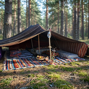 Tiendas de campaña tribales, tiendas tradicionales del desierto, alfombras a rayas, cojines de lana, tamaño y color personalizables para acampar al aire libre - Product Image 4