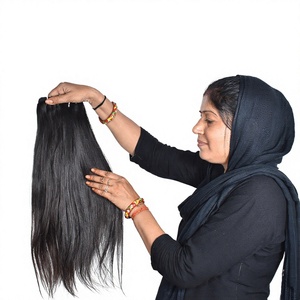 100% faisceaux non transformés 8-32 pouces droite vierge naturel indien Temple Extensions de cheveux noir longue cuticule aligné cheveux humains - Product Image 1
