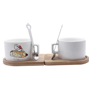Wholesale personalized coffee spoon mug blank ceramic 6oz cup with plate sublimation logo printing