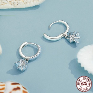 高品質エレガントバルクサマーフープイヤリングファッションジュエリーブルーパーティー女性エナメル925シルバーオパール巻き貝イヤリング - Product Image 3