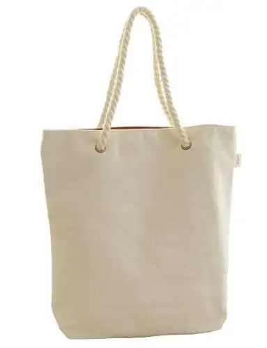 Heavy canvas custom beach tote bag with rope handles