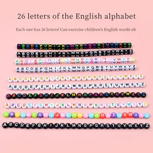 24 ızgara mektubu alfabe boncuk el yapımı akrilik çocuk yaratıcı Diy boncuk oyuncak takı yapımı için bilezik