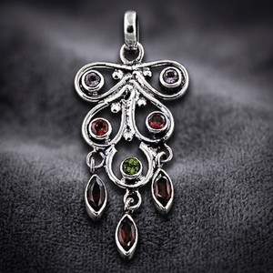 Collier pendentif en argent 925 avec grenat taille coussin, chaîne en argent plaqué géométrique, cadeau pour femme, bijoux - Product Image 4