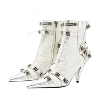Bottines à talon aiguille pour femmes Xinzirain, en cuir véritable, grande taille, bout pointu, fermeture éclair latérale