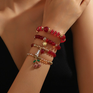 5-mảnh boho-thanh lịch unisex hợp kim hình học đính cườm trái tim màu đỏ quyến rũ xếp chồng lên nhau Vòng đeo tay Quà Tặng - Product Image 3
