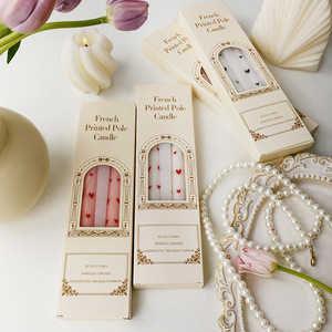 Velas cónicas impresas estilo francés, color rosa y blanco, con diseño de lazo y flores, velas de poste largo para decoración de mesa de boda o San Valentín. - Product Image 2