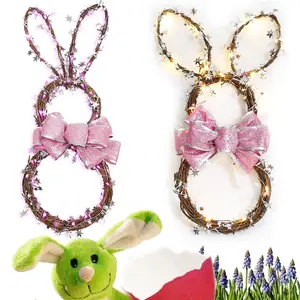 DIY mutlu paskalya Led Bunny Rattan asılı işareti plak güzel Glow tavşan ahşap askı renkli paskalya duvar sanatı KD1915