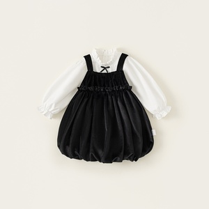 Traje de primavera y otoño para niñas, Vestido de manga larga, falda con lazo para niños, 2 piezas, ropa de moda para bebés y niños - Product Image 1