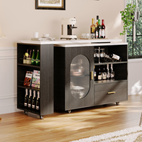 Îlot de cuisine compact avec extension pivotante, dessus blanc, porte vitrée, tiroirs de rangement, roulettes