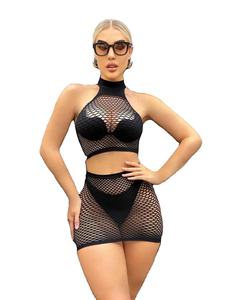 Kadınlar Seksi İç Çamaşırı Kadın Perspektifi Oyuklu File Kıyafetler Pijama Üniforma Üstleri Kalça Sarmalı Etek Takımları - Product Image 1