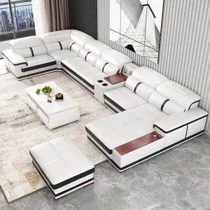 Modern Leather U Shaped Sectional Sofa Set Luxury Living Room Furniture Has Music To Play A Function 7 Seater Couch