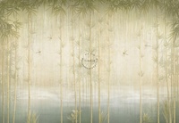 Papier Peint Mural 3D Imperméable Vert Clair Vintage Motif Forêt de Bambou et Lac pour Décoration Murale de Chambre et Salon Facile à Poser