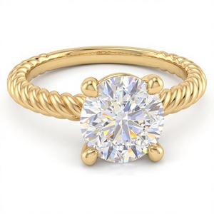 Anillo de Compromiso con Diamante Cultivado en Laboratorio, Corte Brillante Redondo, Chapado en Oro de 18K/14K, con Banda de Cuerda Trenzada, Joyería Clásica para Mujer - Product Image 2