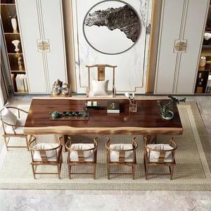 Table à thé rectangulaire en bois massif de style chinois, bord naturel, faite à la main, pour la maison ou le bureau - Product Image 3