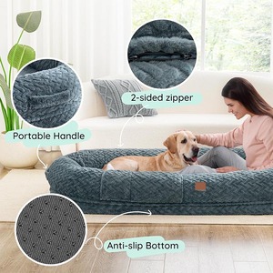 Menschliches Hunde bett Luxus Kunst pelz Riesiges Hunde bett in menschlicher Größe mit tragbarem Griff Ei Ortho pä discher Schaum Hund Menschliches Bett mit Decke - Product Image 2
