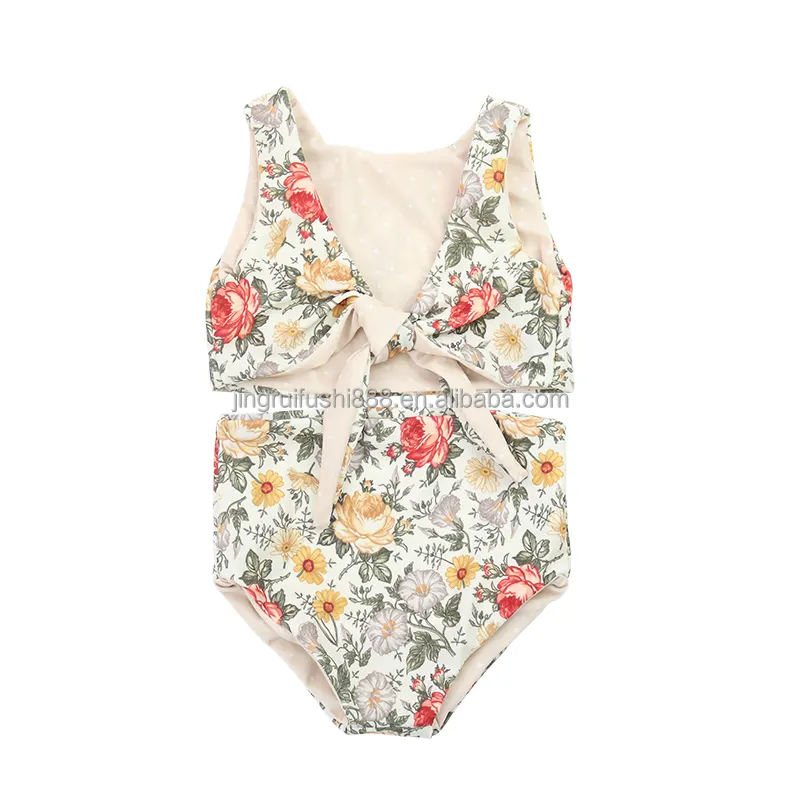 Summer New Reversible Swimwear 2-pieces Vest Top+Flower Print Swimming Pants Kids white spots Swimwear