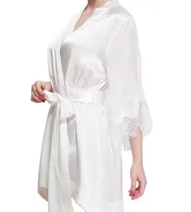 Màu trắng tự nhiên 100% lụa áo choàng lụa áo ngủ