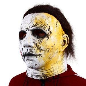 Masque intégral en latex craquelé demi-jaune demi-blanc, cheveux foncés, cicatrice sanglante, drôle, original, tendance, pour Halloween, cosplay, fête - Product Image 4