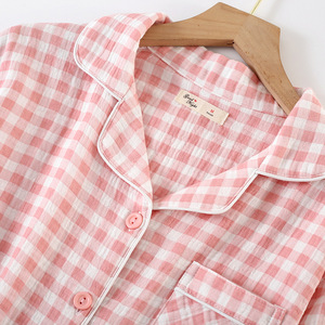 Set pigiama Plaid da donna semplice stile giapponese garza di <span class=keywords><strong>cotone</strong></span> a doppio strato leggero abbigliamento estivo per uso domestico - Product Image 2