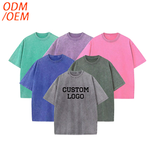 Vintage Acid Wash 100% Cotton O-Neck T-<b>Shirts</b> Custom LOGO DTG Print Oversized <b>Men's</b> Solid Pattern Knitted T-<b>Shirt</b> - Product Image 1