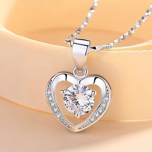 Изящные ювелирные изделия 925 стерлингового серебра полированный круглый Циркон Сердце ожерелье для женщин - Product Image 2